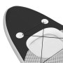 Detailaufnahme: Schwarzes, aufblasbares SUP-Board mit Sitz und Gepäcknetz.