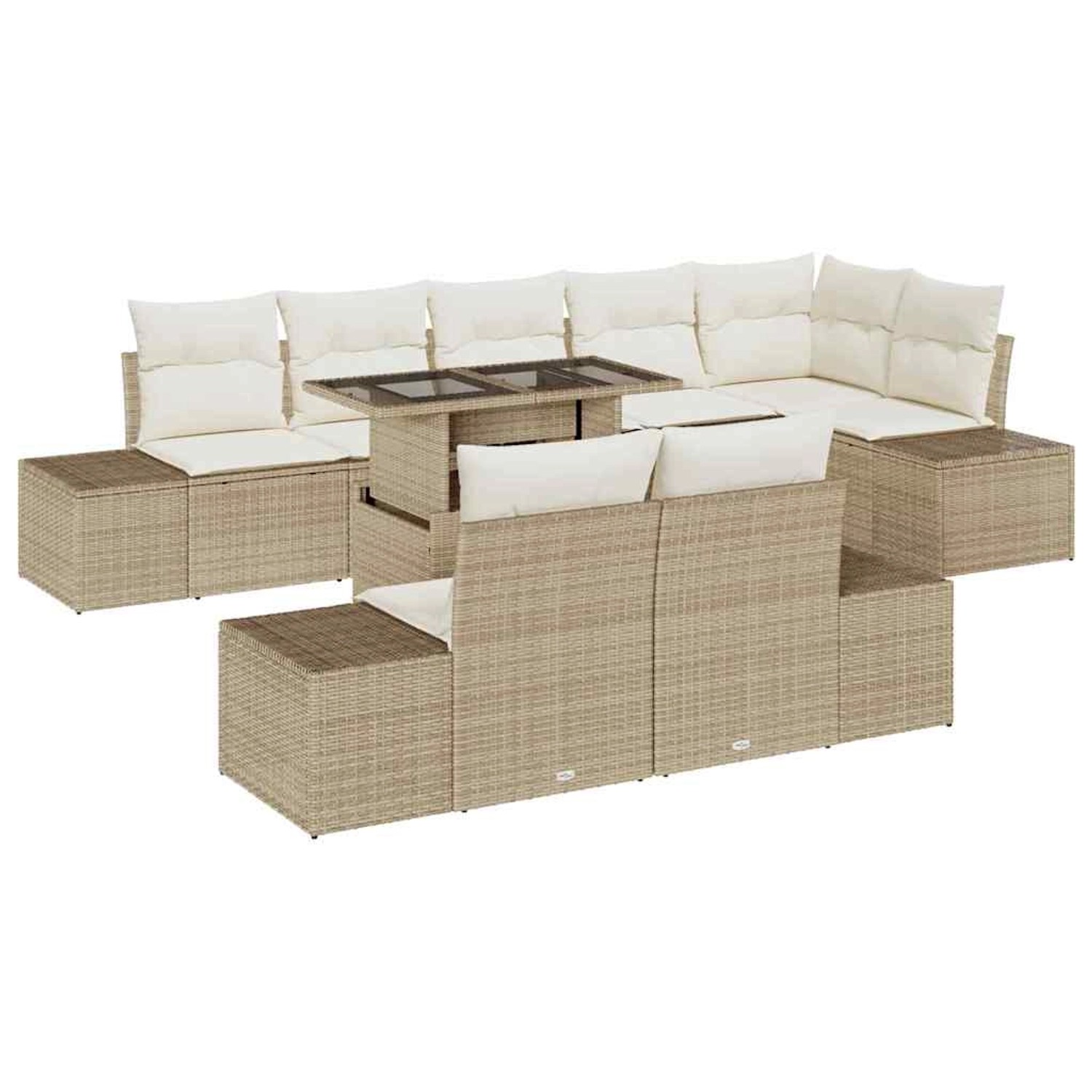 vidaXL Garten-Sofa-Set mit Speicher 9-Tlg Beige Poly Rattan 3357944 günstig online kaufen