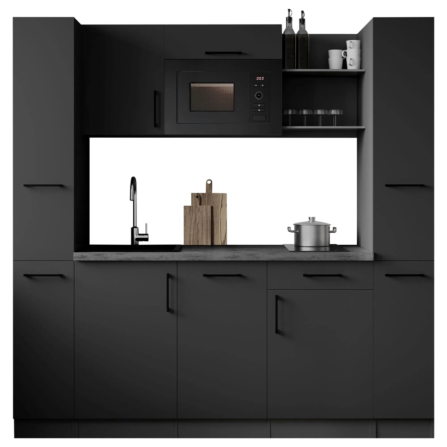 Respekta Singleküche Oliver 205 cm 2 Apoth. Granit-Optik mit Mikrowelle