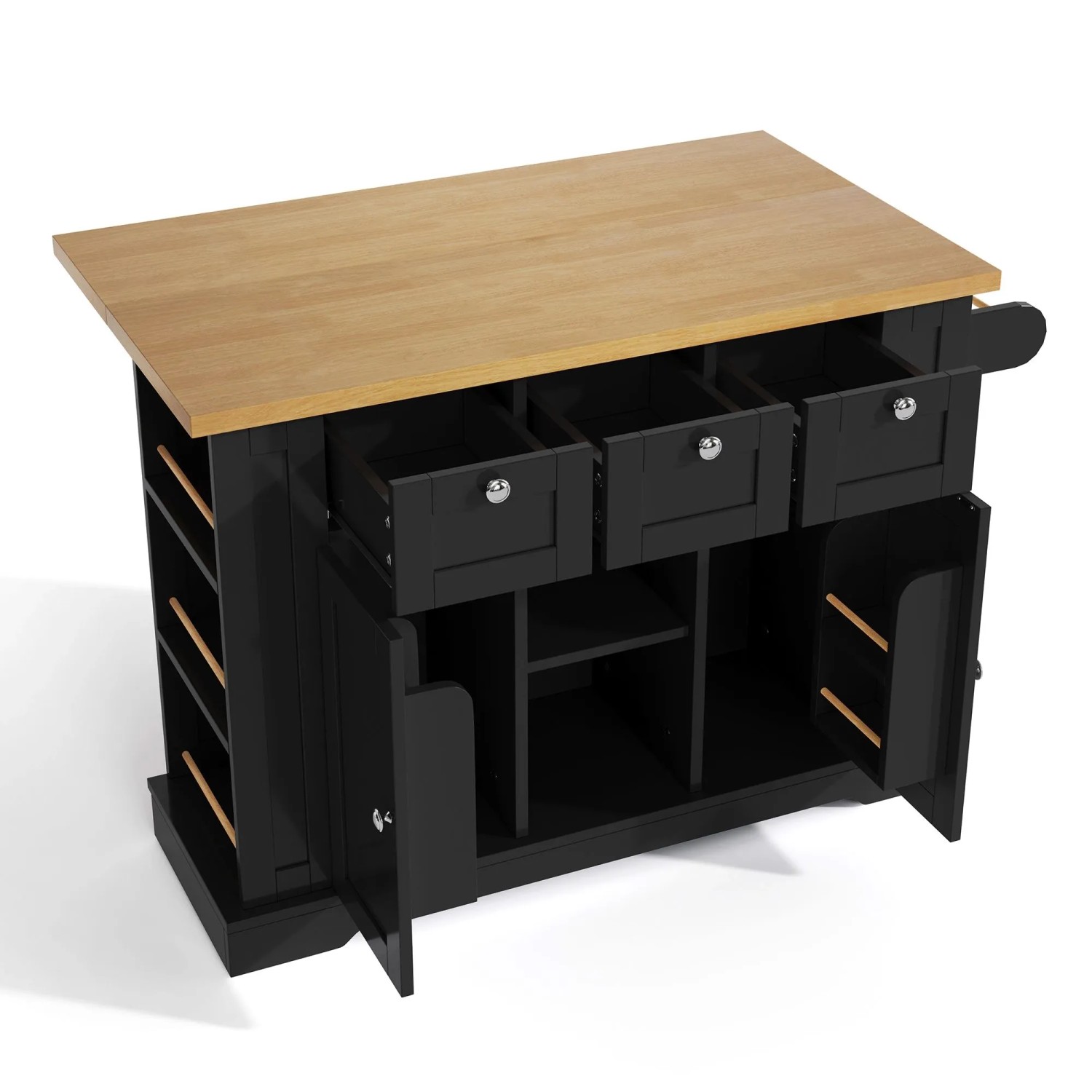 okwish Küchenwagen mit Klappbarer Arbeitsplatte Schublade Gewürzregal 132x40-70x87cm Schwarz