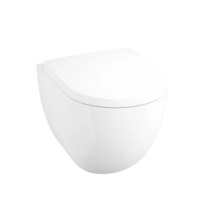 Weißes, spülrandloses Wand-WC Set mit Absenkautomatik. WC der Kategorie Toiletten.