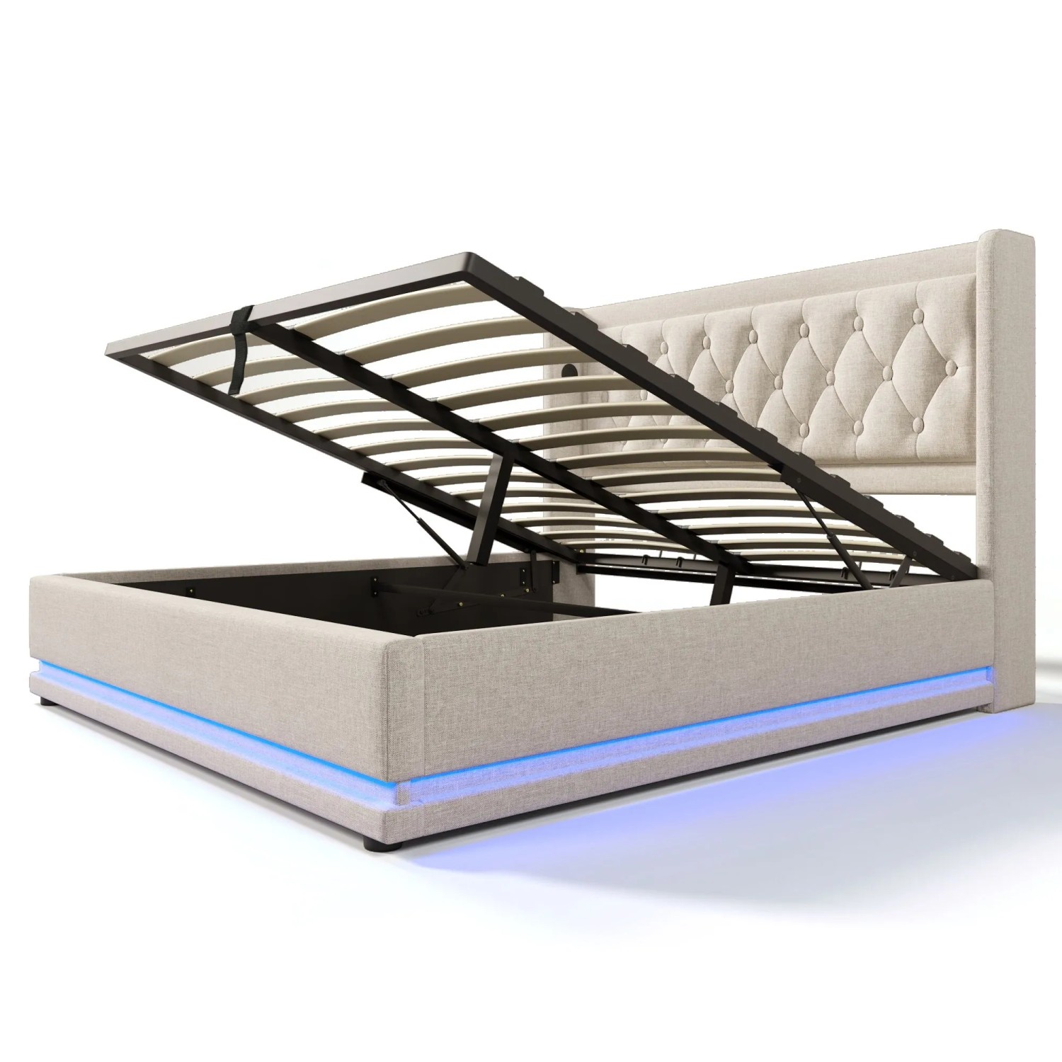 Merax Polsterbett 180x200cm LED USB-C Hydraulisch Beige