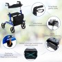Blauer Costway Rollator, faltbar, mit Sitz, Tasche und Stockhalter. Sport- & Fitnessgerät.