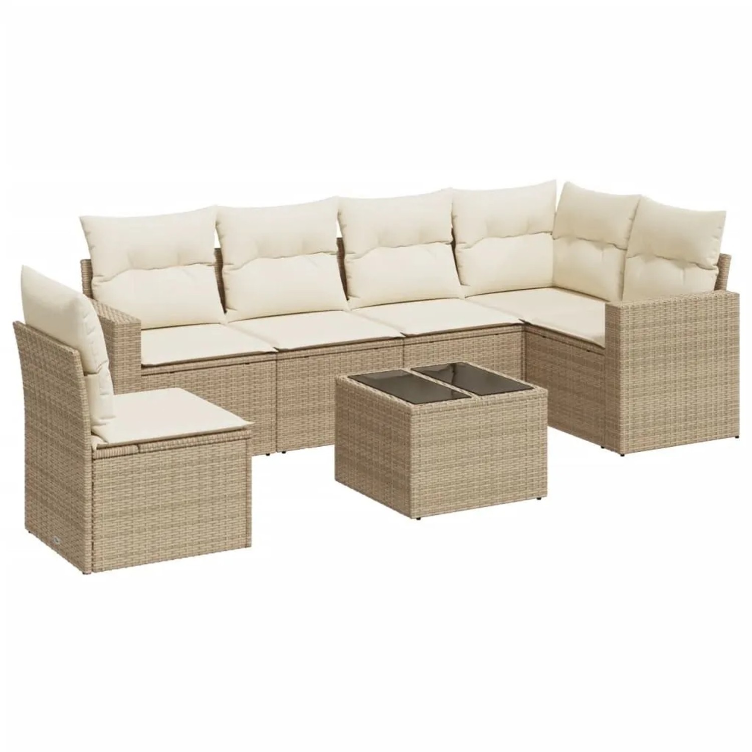 vidaXL 7-Tlg Garten-Sofagarnitur mit Kissen Beige Poly Rattan 3251375 günstig online kaufen