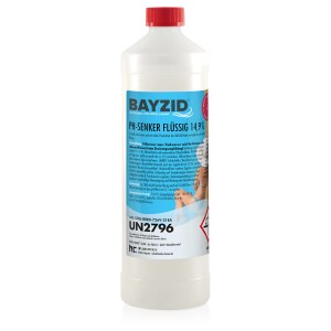 Flasche Bayzid pH Minus Flüssig 14,9% (6 x 1kg) zur pH-Regulierung im Pool.