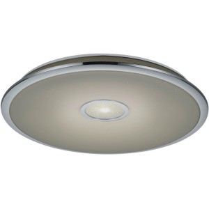 Runde Trio LED-Deckenleuchte Osaka mit Sternehimmel-Effekt und Chromrand, 67 cm Durchmesser.