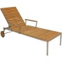 Sonnenliege Denver FSC® aus Teakholz und Edelstahl, mit verstellbarer Rückenlehne und Rädern.
