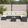 Schwarzes 9-teiliges vidaXL Garten-Sofa-Set aus Poly Rattan mit Kissen.