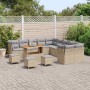 Beiges 14-tlg. vidaXL Garten-Sofa-Set aus Poly Rattan mit Tisch und Hockern für Terrasse und Garten.