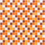 Glasmosaikmatte in Orange, Braun und Weiß, 30x30 cm, kleine quadratische Steine.