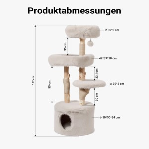 Wiltec Fudajo Forest Tree Kratzbaum, 137 cm hoch, Naturholzoptik, Katzenhaus, Kuschelbett und Abmessungen.