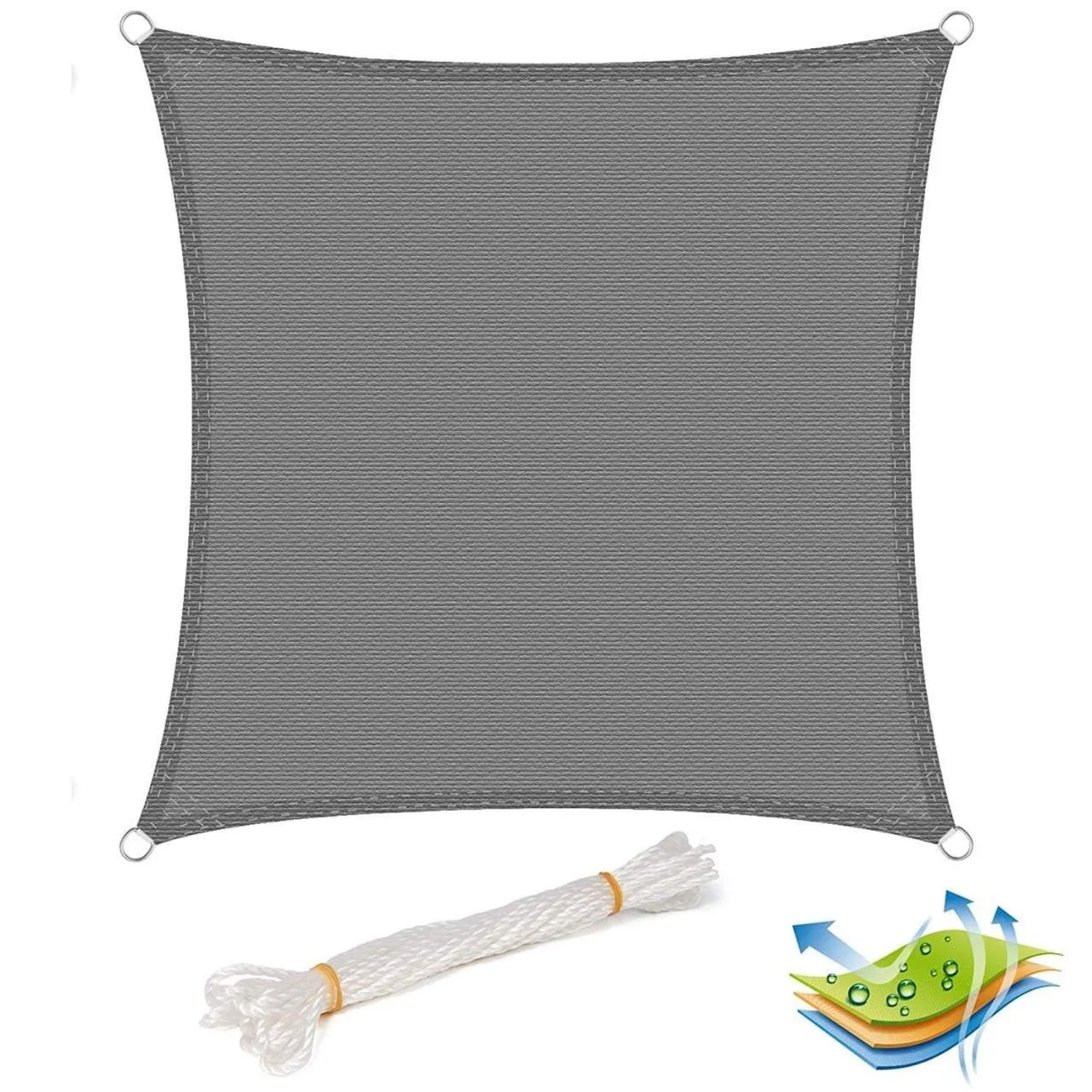 WOLTU Sonnensegel Sonnenschutz Atmungsaktiv HDPE Grau 3,6x3,6 m