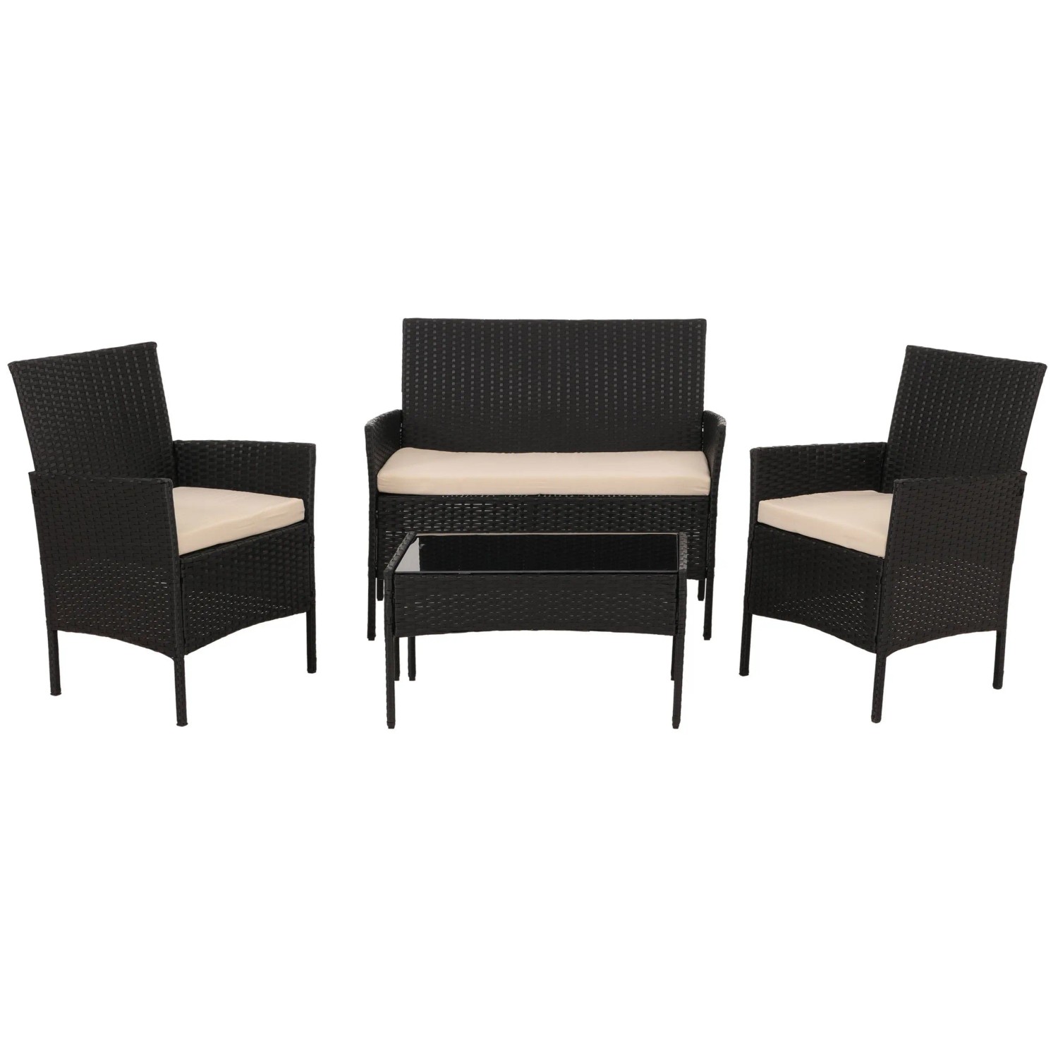 PROREGAL Poly-Rattan Garten-Garnitur Sitzgruppe Lounge-Set Metall Glas Stoff/Textil 180g/m2 Anthrazit Kissen Creme