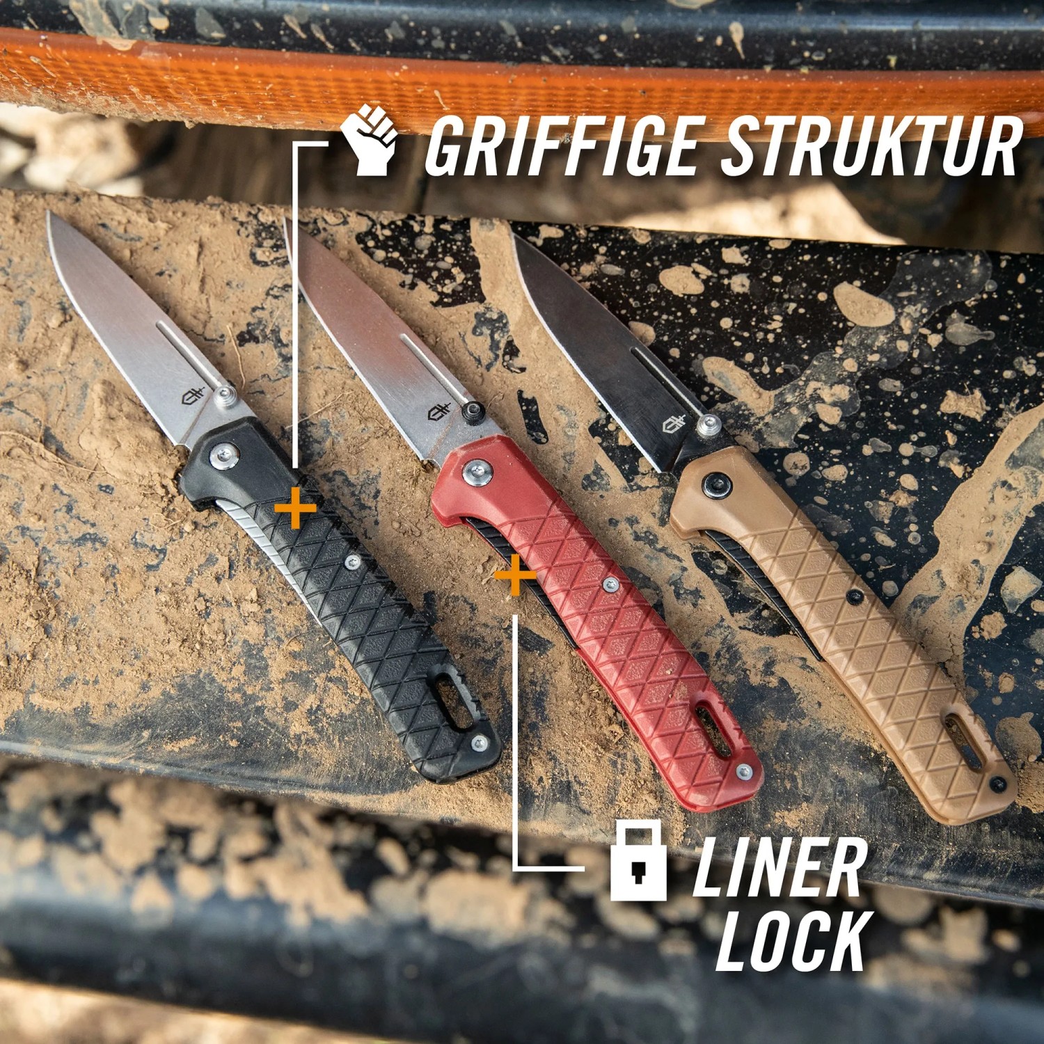 Gerber Zilch Taschenmesser, 7,9 cm Klinge, in Schwarz, Rot und Beige. Multitool für Camping und Alltag.