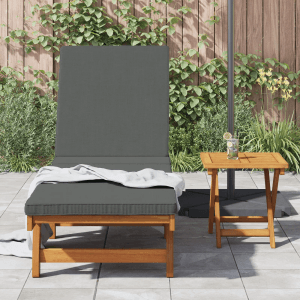 Dunkelgraue vidaXL Sonnenliege aus Massivholz Akazie mit Rädern und Kissen im Garten.