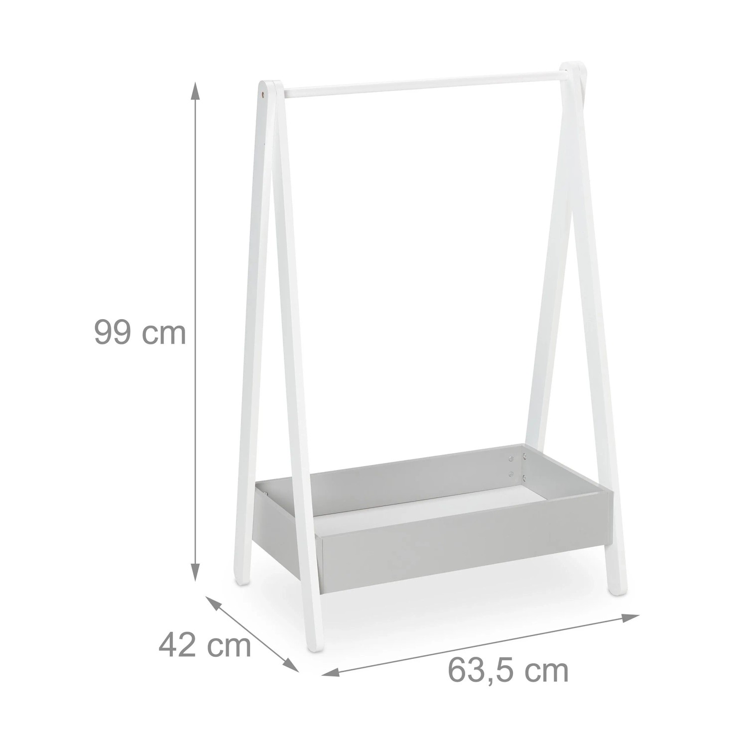 Relaxdays Kleiderständer für Kinder MDF Kiefernholz Weiß Grau Freistehend 99 cm x 63,5 cm x 42 cm 4,9 kg_4