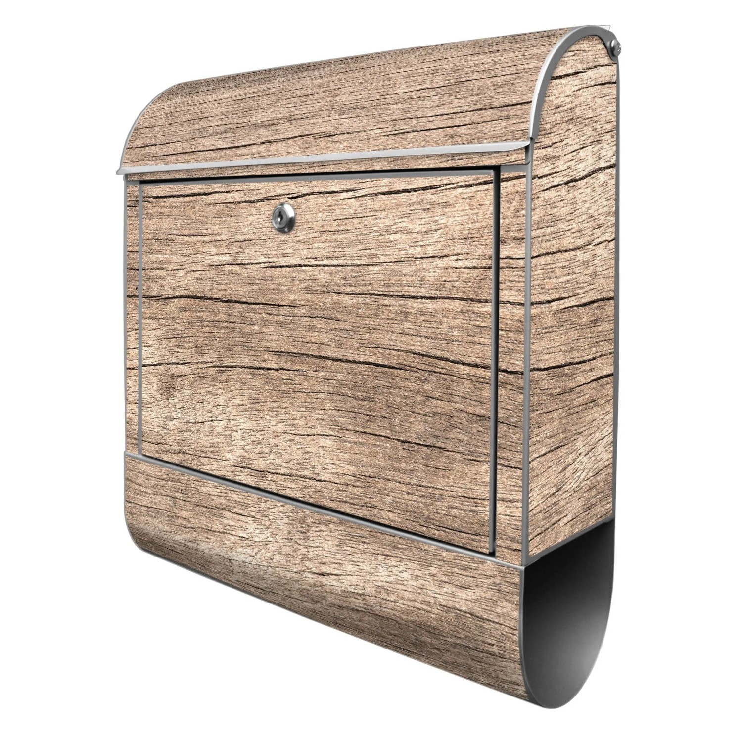 Banjado Design Briefkasten Silber Pulverbeschichtet 39x47x14cm 2 Schlüssel Mit Zeitungsfach Motiv Holz Struktur Warmgrau