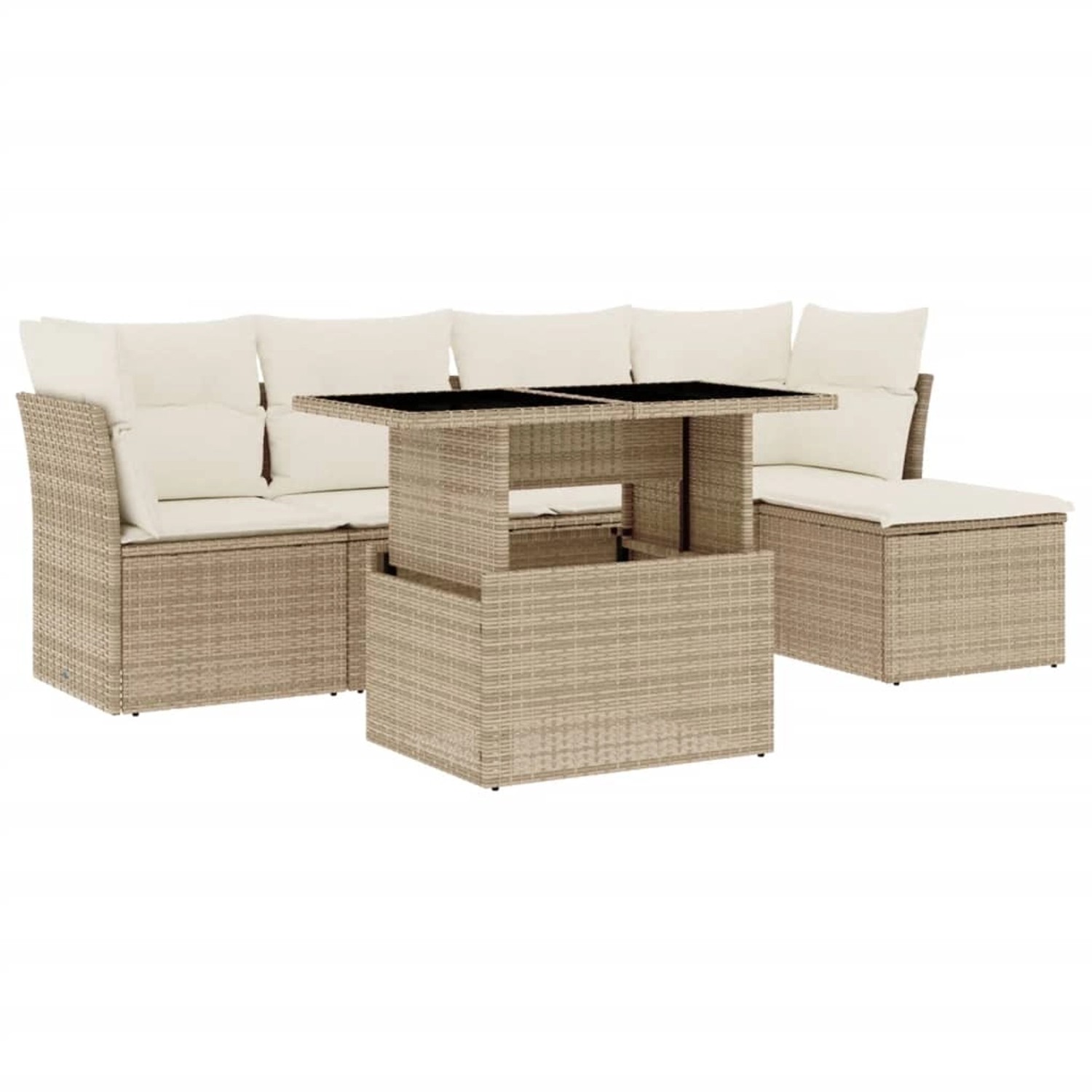 vidaXL 6-Tlg Garten-Sofagarnitur mit Kissen Beige Poly Rattan 3266548