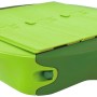 Grüner BIG Sandkasten Sandy mit Hard-Cover, 138x138 cm, mit bespielbarer Abdeckung.