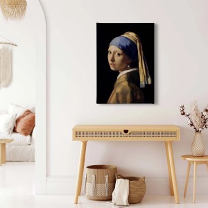 Leinwandbild „Mädchen mit dem Perlenohrring“ im Ölgemälde-Stil als Wanddeko für Wohnzimmer.