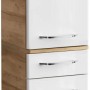 Fackelmann Bad-Hochschrank Milano Asteiche, 30 cm breit, mit weißen Fronten und Chromgriffen.