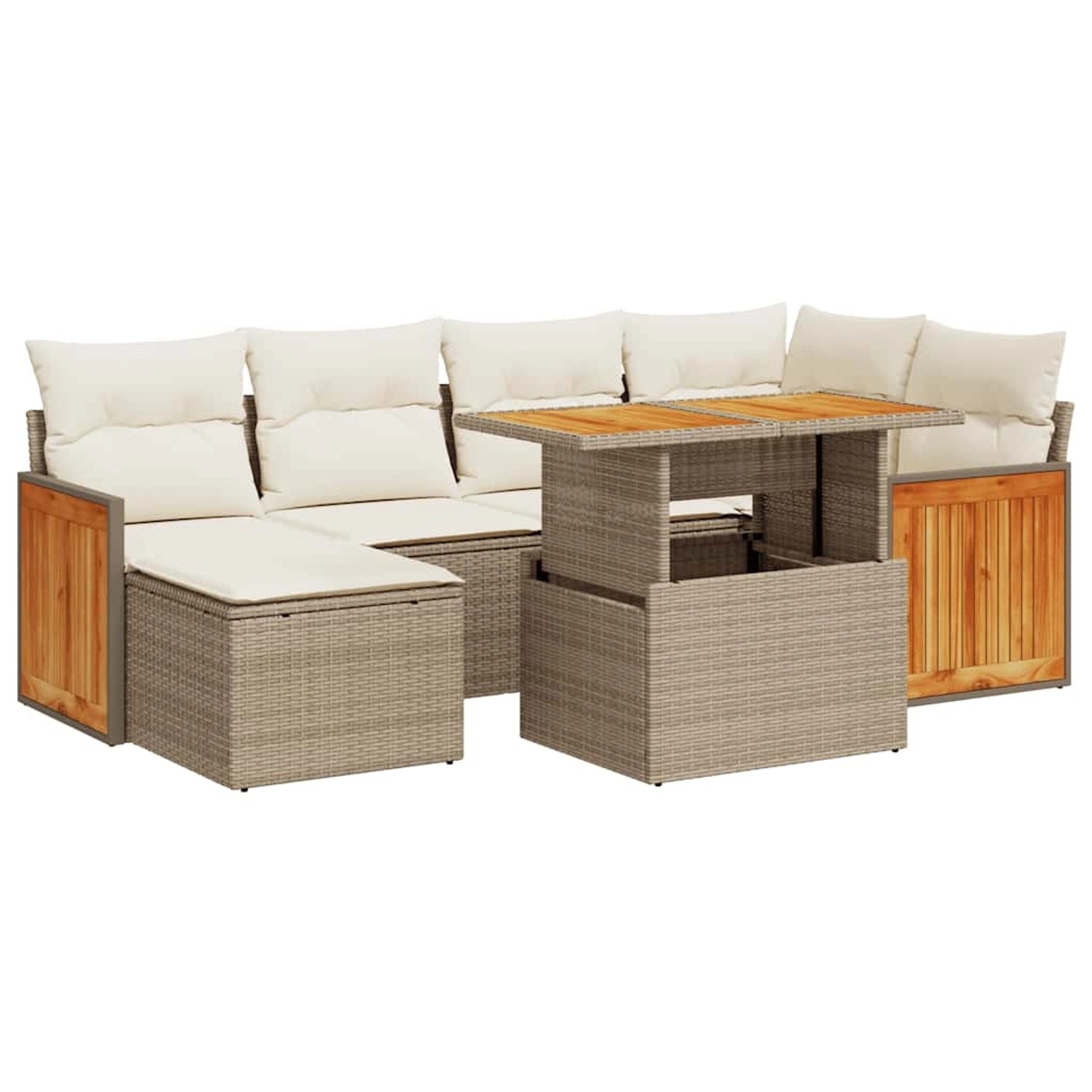 vidaXL 7-Tlg Garten-Sofagarnitur mit Kissen Beige Poly Rattan Akazie 332773 günstig online kaufen