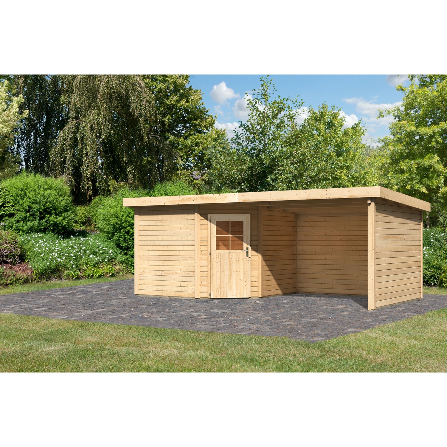 Karibu Holz-Gartenhaus Neuruppin Natur Flachdach Unbehandelt 270 cm x 270 c günstig online kaufen