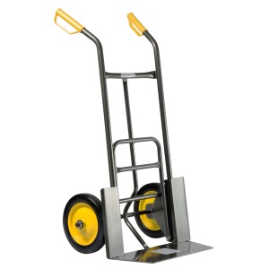 Haemmerlin Sackkarre 924 P mit klappbarer Schaufel, 200 kg Traglast und gelben Rädern.