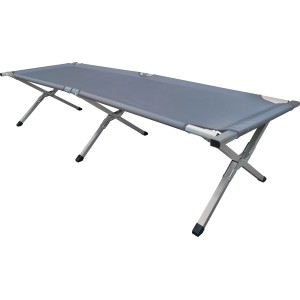 Campingliege Gaona mit Aluminiumgestell, hellgraue Oxford-Bespannung, atmungsaktiv und leicht zu transportieren.