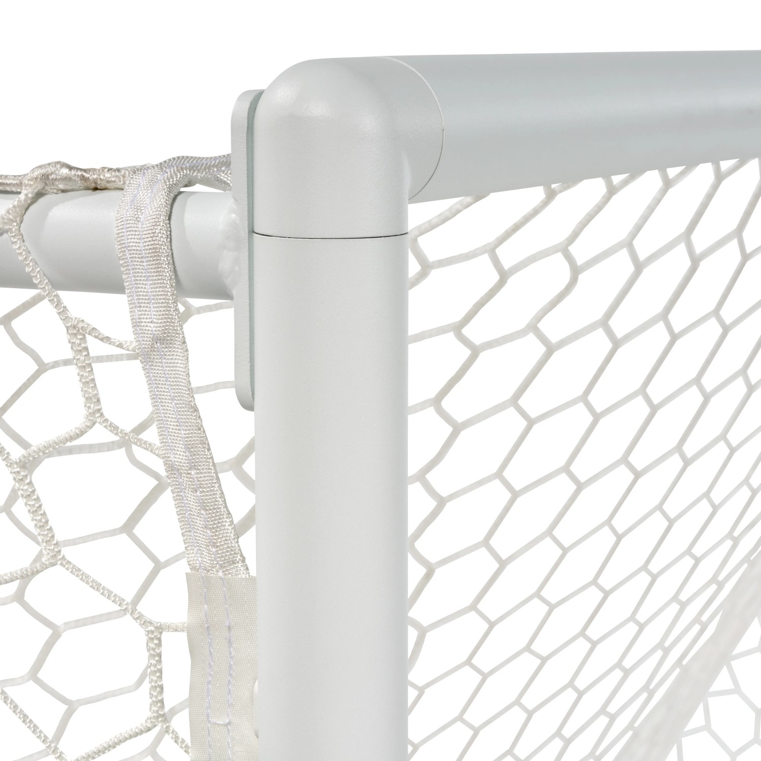 Detailaufnahme: Weißes Exit Scala Fußballtor aus Aluminium, 120x80cm, mit Netz.