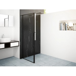 baliv Seitenwand für Duschkabine DUK-90.91W, 90x195 cm, Schwarz, mit klarem Glas und schwarzem Rahmen.