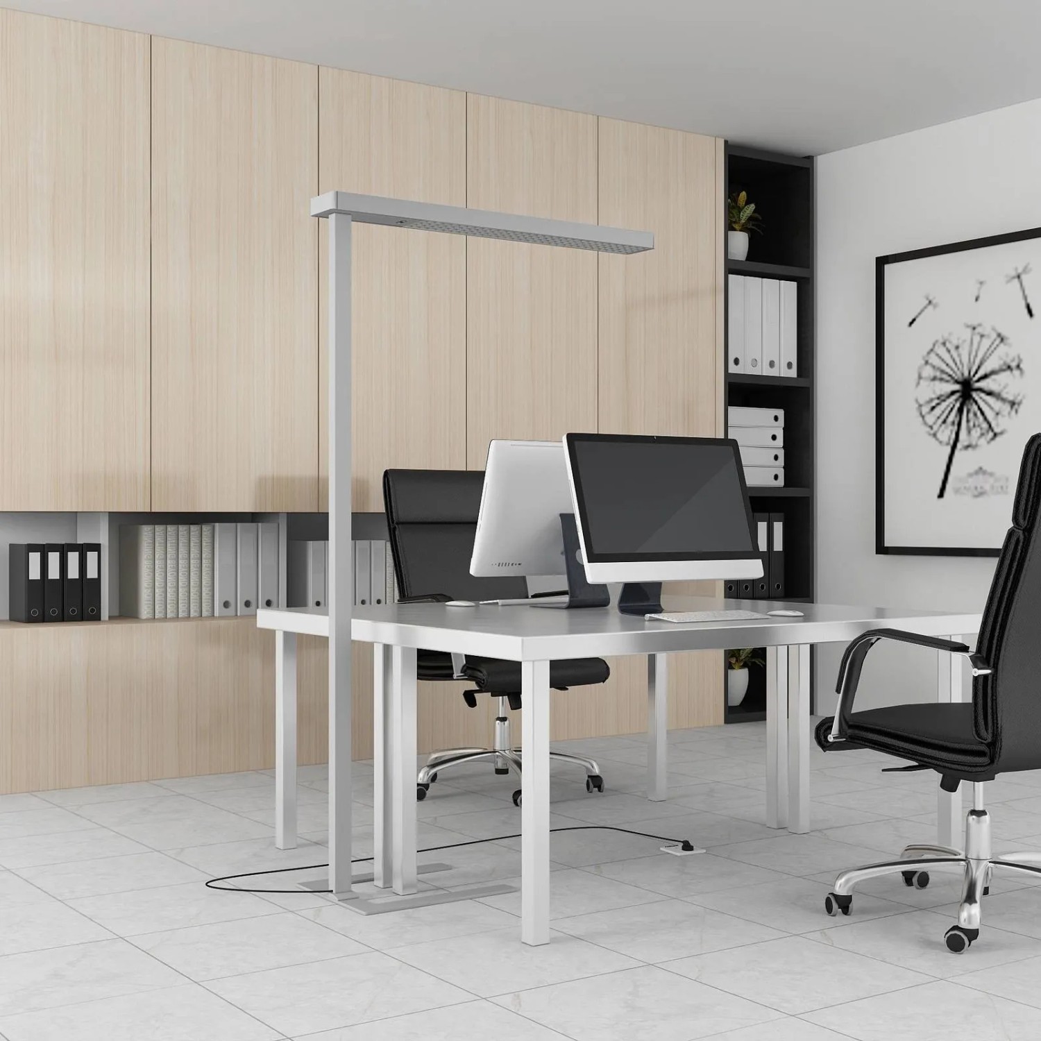 Moderne Arcchio LED Bürostehleuchte Susi aus Alu, dimmbar mit Bewegungsmelder für Arbeitszimmer.