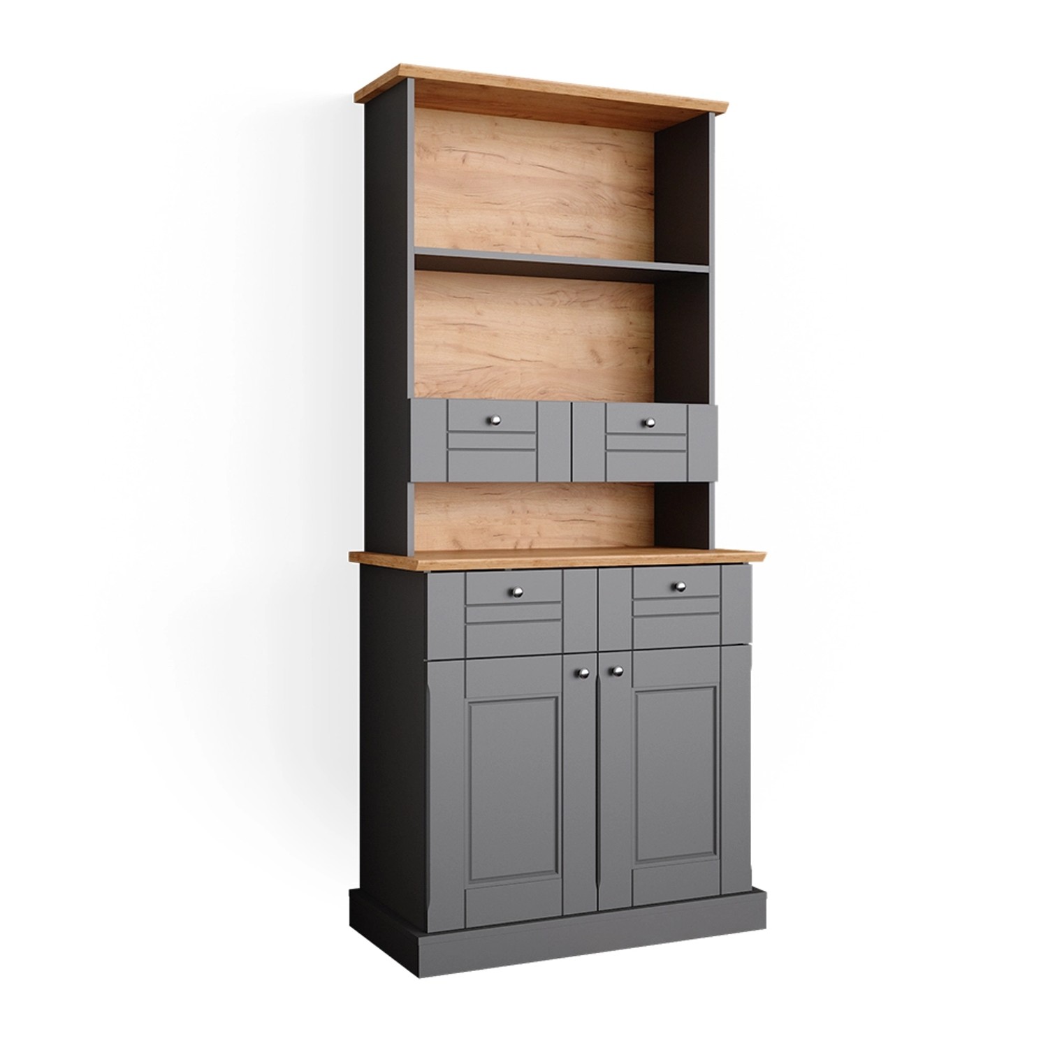 Vicco Hochschrank Bergamo Küchenkommode Grau/Eiche 80 cm