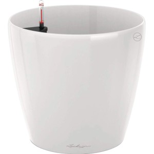 Weißes, hochglänzendes Lechuza Classico Premium Pflanzgefäß, Ø 60 cm.