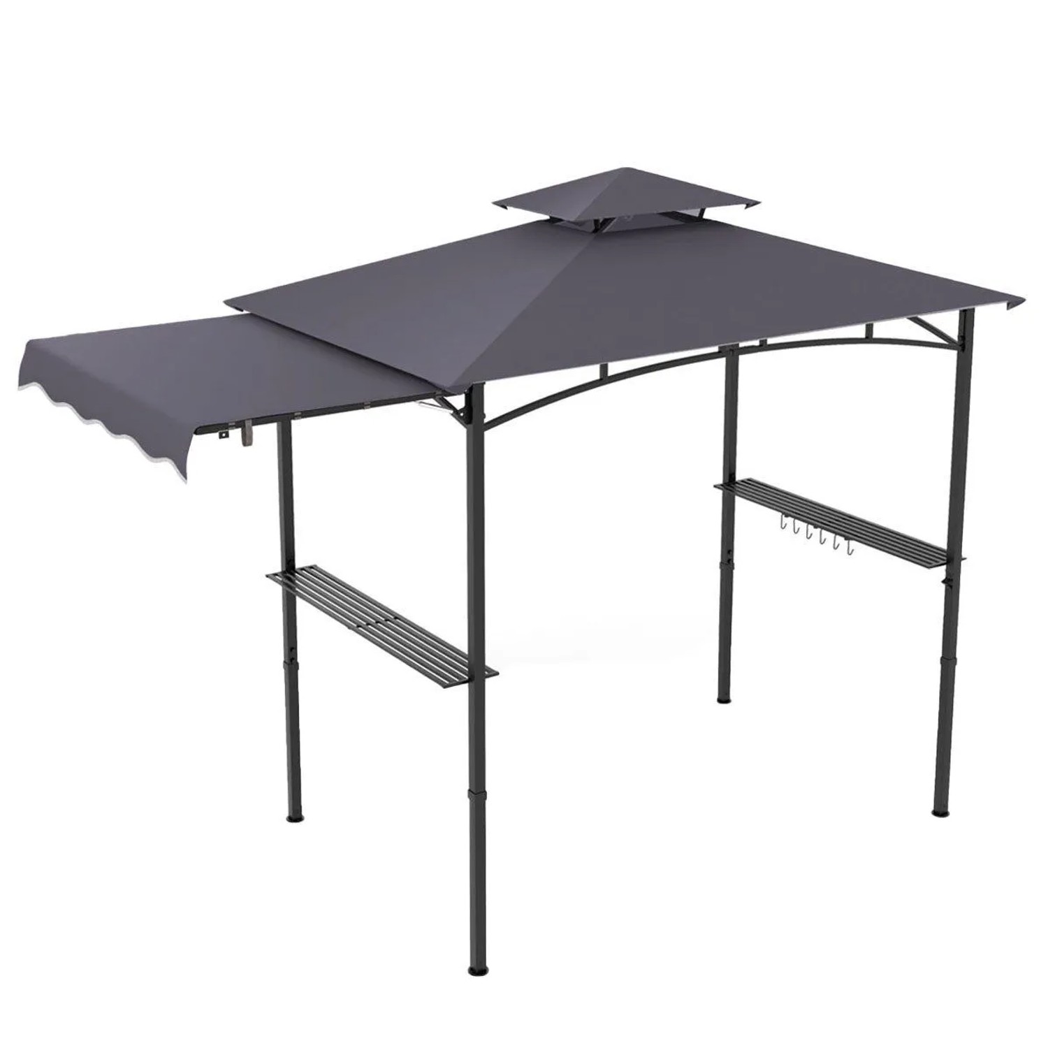 Costway Grillpavillon mit Seitenmarkise Doppeldach 318x153x250 cm Dunkelgrau