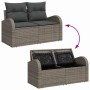 Graues 8-tlg. vidaXL Garten-Sofa-Set aus Poly Rattan mit Stauraum und grauen Kissen.