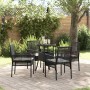 Schwarze 5-teilige Garten Essgruppe aus Poly Rattan von vidaXL mit Tisch und Stühlen.