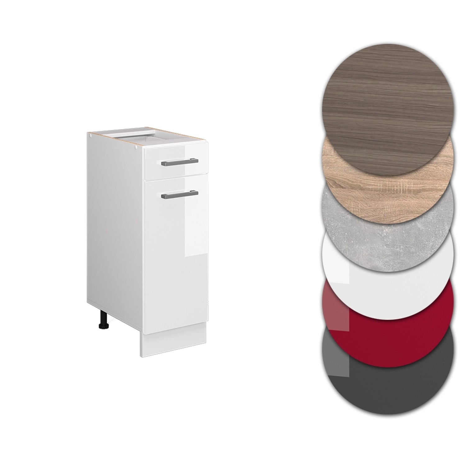 Vicco Küchenunterschrank R-Line, 30 cm, Weiß Hochglanz mit Farbauswahl.