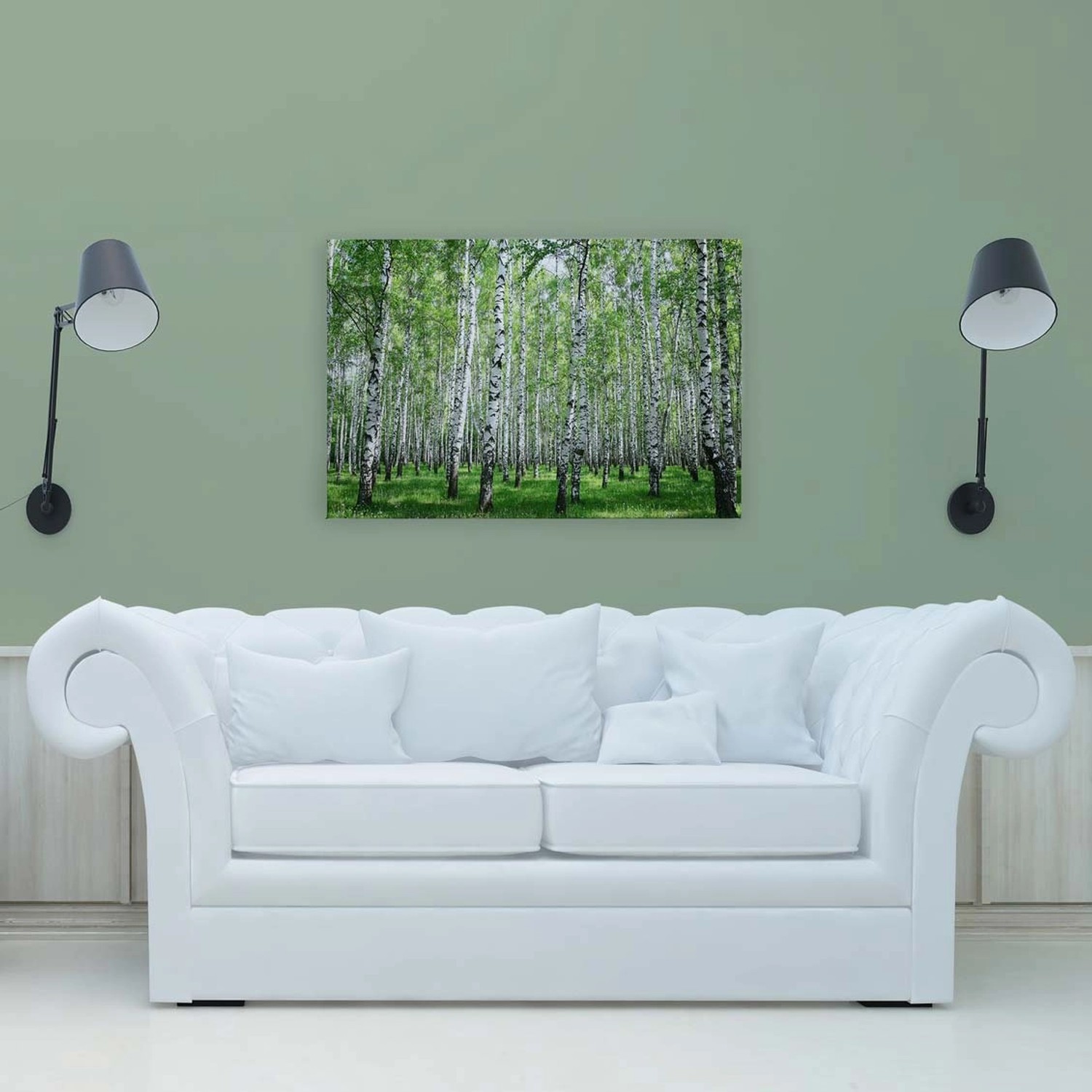 Bricoflor Wandbild Mit Birken In 120 X 80 Cm Leinwandbild Birkenwald Grün Weiß Für Schlafzimmer Und Büro Wald Leinwand N