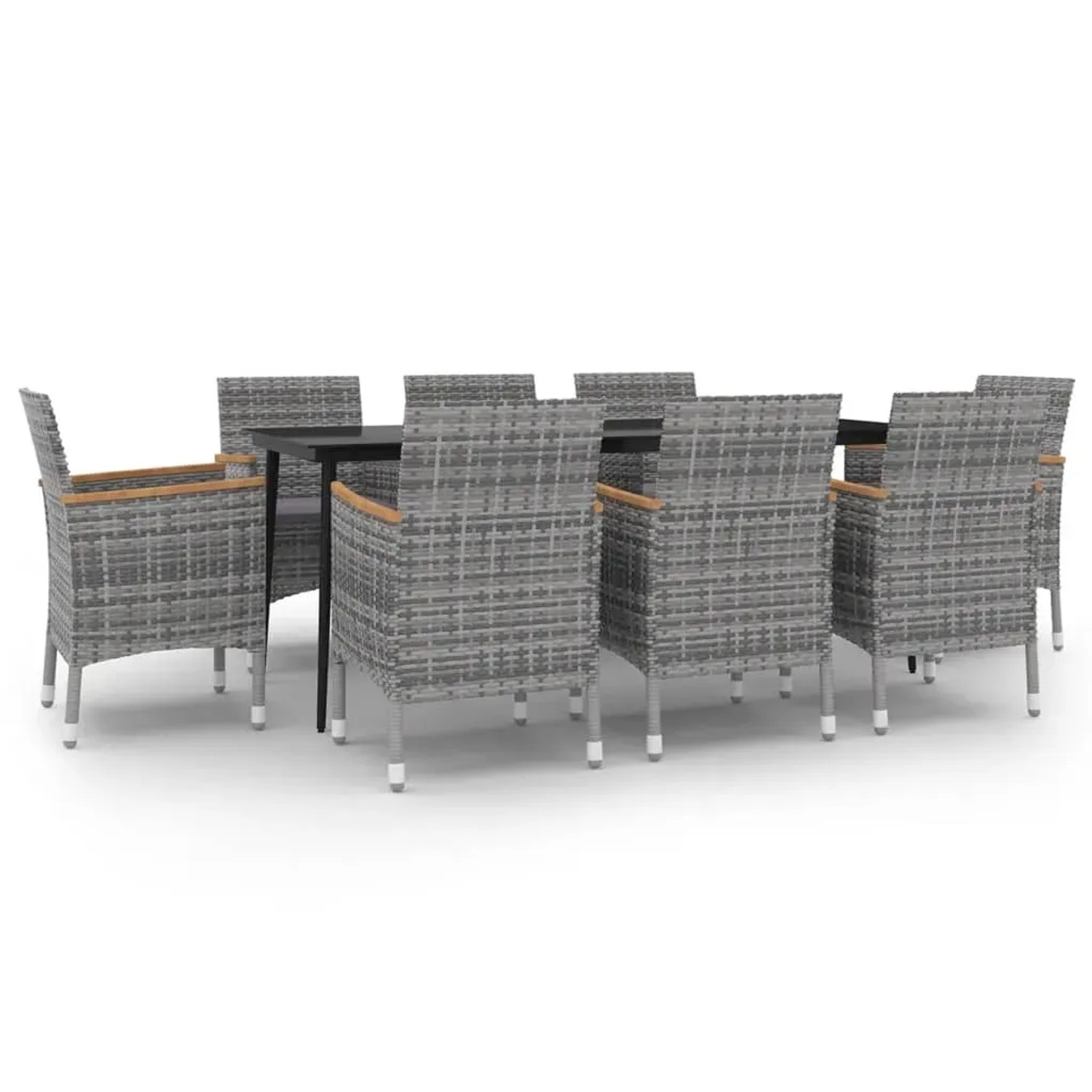vidaXL 9-Tlg Garten-Essgruppe mit Kissen Poly Rattan und Glas 3099792