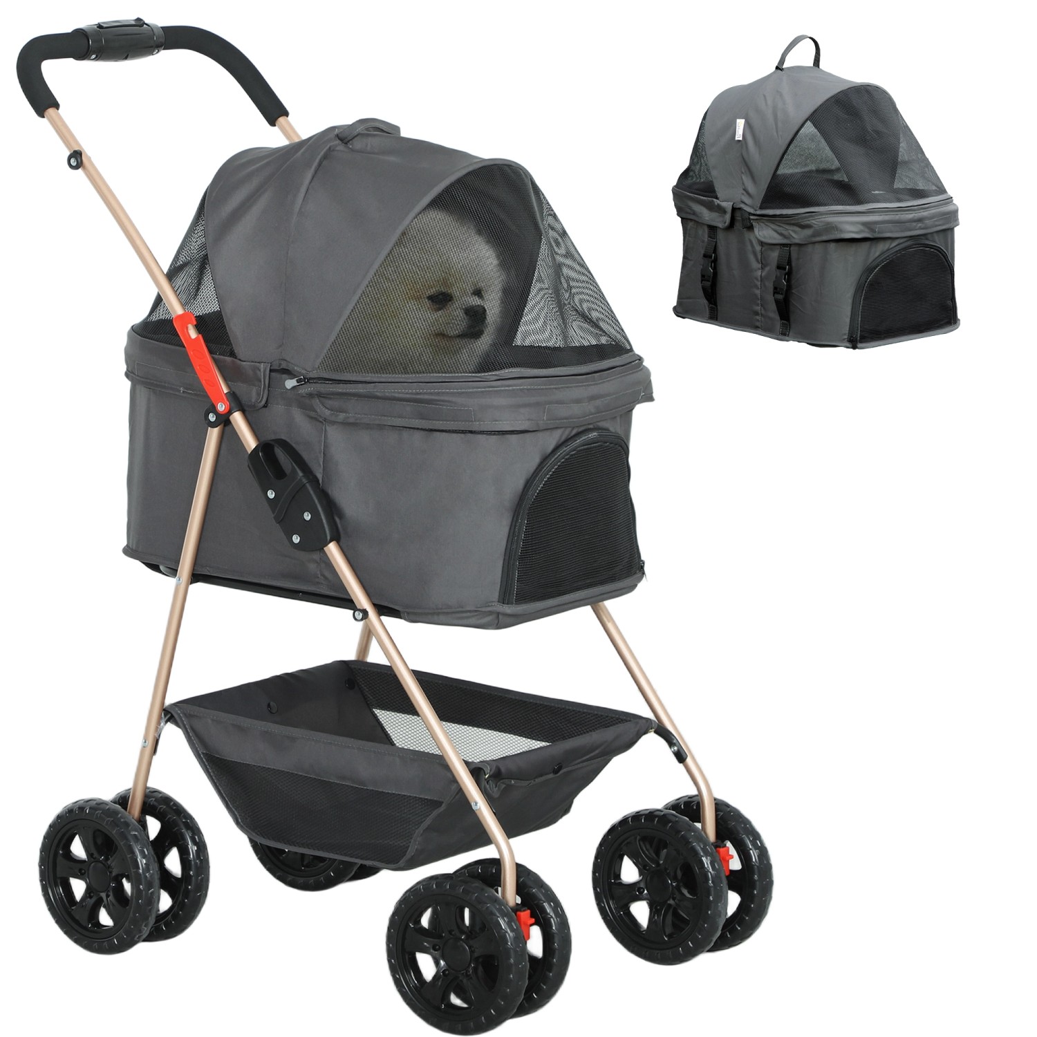 PawHut Hundewagen  Polyester Stahl Grau 76L x 50B x 102H cm