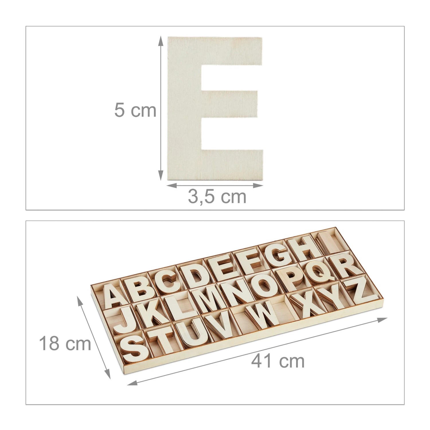 Relaxdays Holzbuchstaben Set Kiefernholz Natur mit Sortierkasten 5,5 cm 41 cm x 18 cm x 2 cm 0,33 kg_4