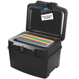 HMF 250453 Feuerfeste Wasserdichte Dokumentenbox für Hängeregister DIN A4 44 x 34 x 33 cm Schwarz