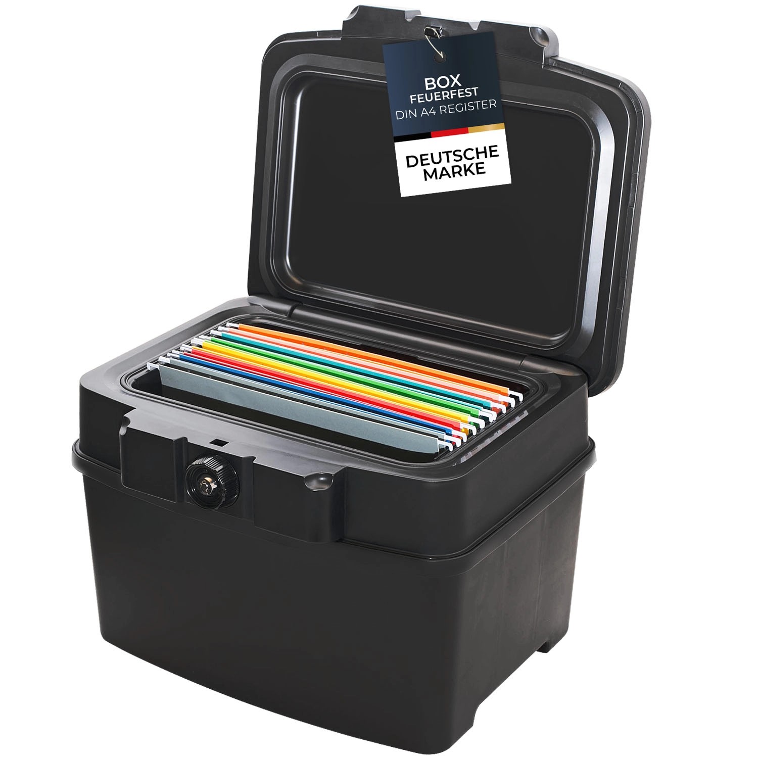 HMF 250453 Feuerfeste Wasserdichte Dokumentenbox für Hängeregister DIN A4 44 x 34 x 33 cm Schwarz