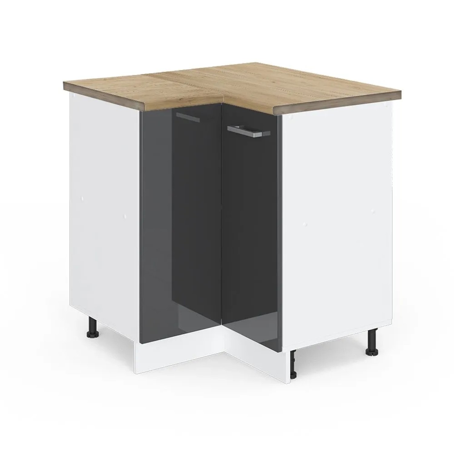 Vicco Eckunterschrank R-Line Anthrazit Hochglanz Weiß 76 cm AP Eiche