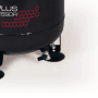 Detailaufnahme: Schwarzer Einhell Kompressor TE-AC 135/24 Silent Plus mit Ablasshahn und vibrationsdämpfendem Fuß.
