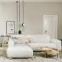 Wohnraum in Moon: Weißes Sofa vor Wand in Schöner Wohnen Trendfarbe Moon matt.