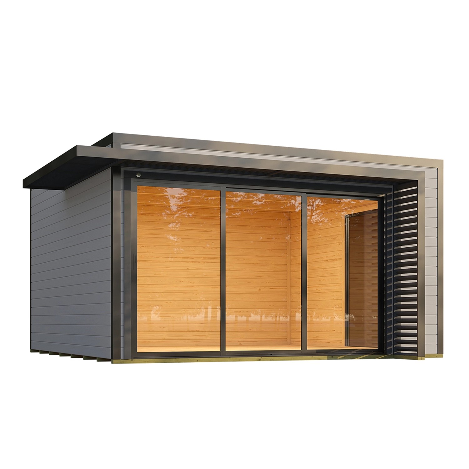 Weka Gartenhaus Amberley Schiebetür 2 Fenster Grau-Anthrazit 400 cm x 400 c günstig online kaufen