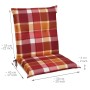 Beautissu Niederlehner Auflage Sunny RO, 100x50x6cm, rot kariert, für Gartenstuhl, mit Befestigung.