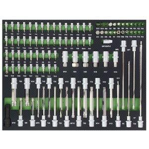 TRUTZHOLM Werkstattwagen Einlage mit 102-teiligem Steckschlüsselsatz in Grün.